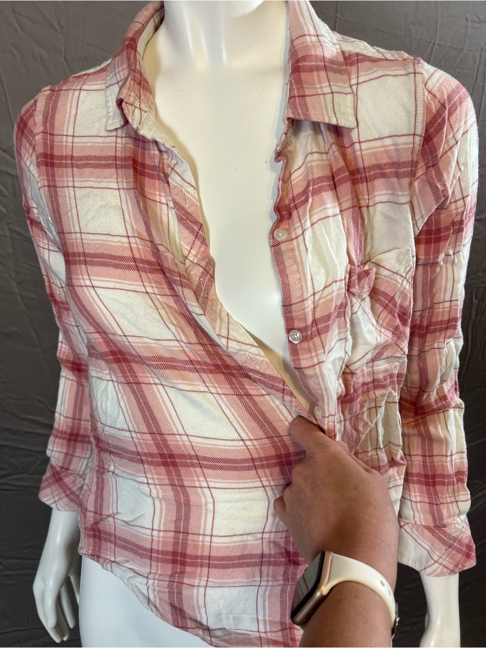 Well Worn Women's Pink and Cream Plaid Button-Down Shirt
